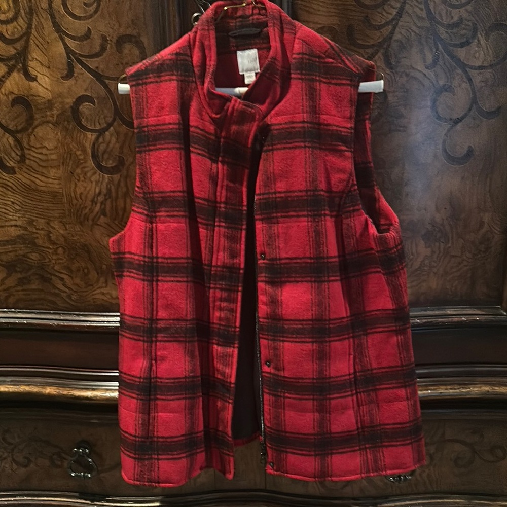 Red Plaid Sleeveless Vest